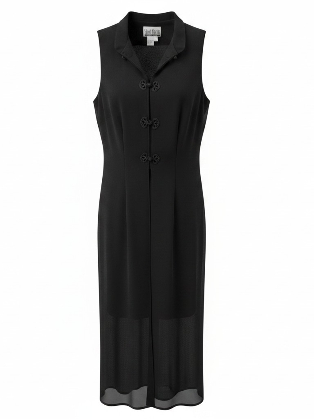 Sheri Martin 90's Black Sleeveless Midi Dress with Decorative Frog Closures